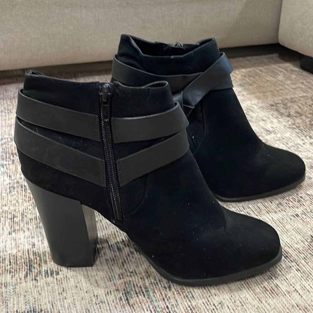 Express Gently Used Black Suede Bootie with Strap, Size 8